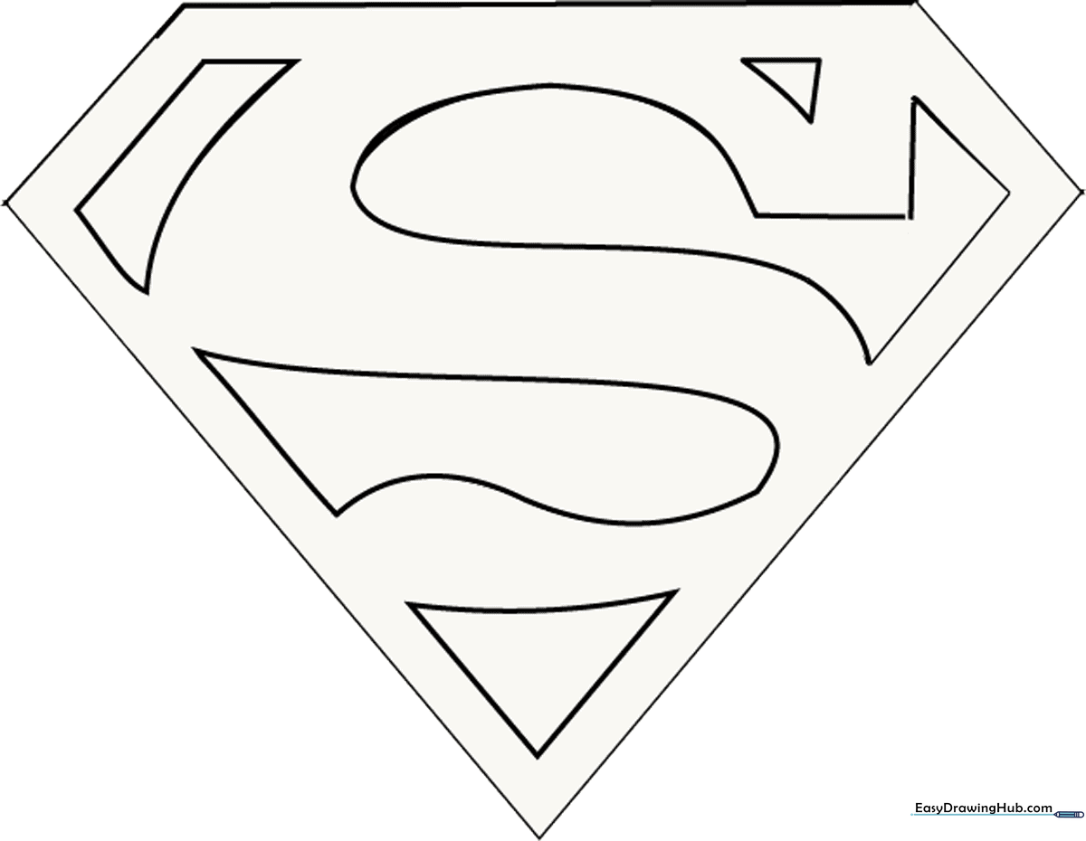 Black and white outline of the iconic Superman diamond-shaped logo, featuring clean lines for easy coloring by children.