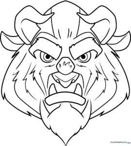 Black and white line art of The Beast from Beauty and the Beast, featuring clear outlines for easy coloring and character detail.