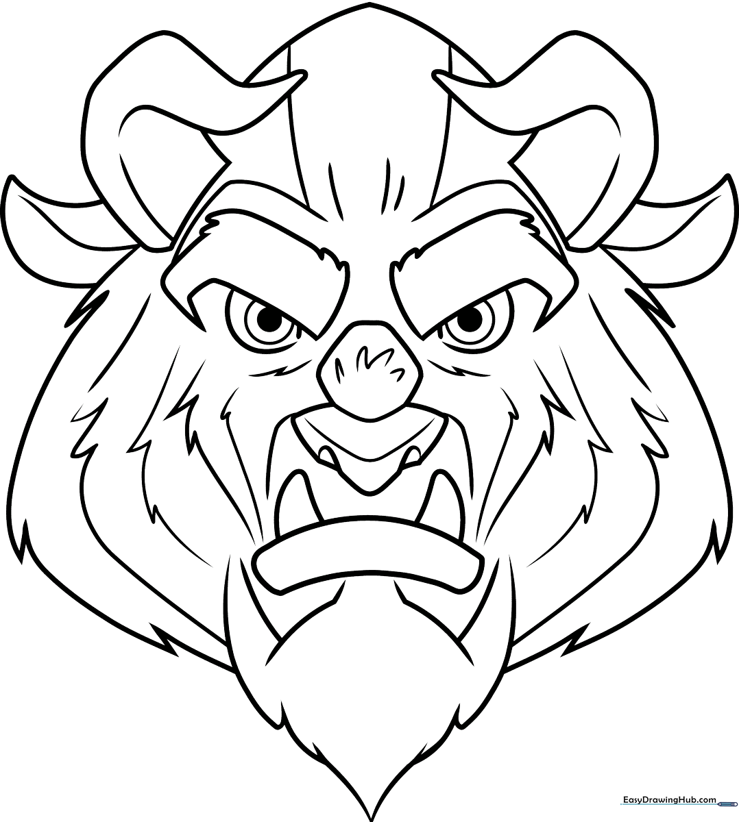 Black and white line art of The Beast from Beauty and the Beast, featuring clear outlines for easy coloring and character detail.
