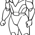 Line art of the Red Ranger in a heroic pose, featuring clear outlines for easy coloring of the helmet, visor, and suit details.