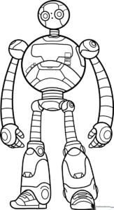 Black and white line art of Roz from The Wild Robot, featuring clean outlines for easy coloring by children.