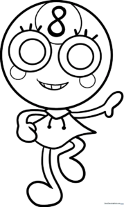 Black and white line art of Toodles from Dandy's World, featuring clean outlines for easy coloring by children.