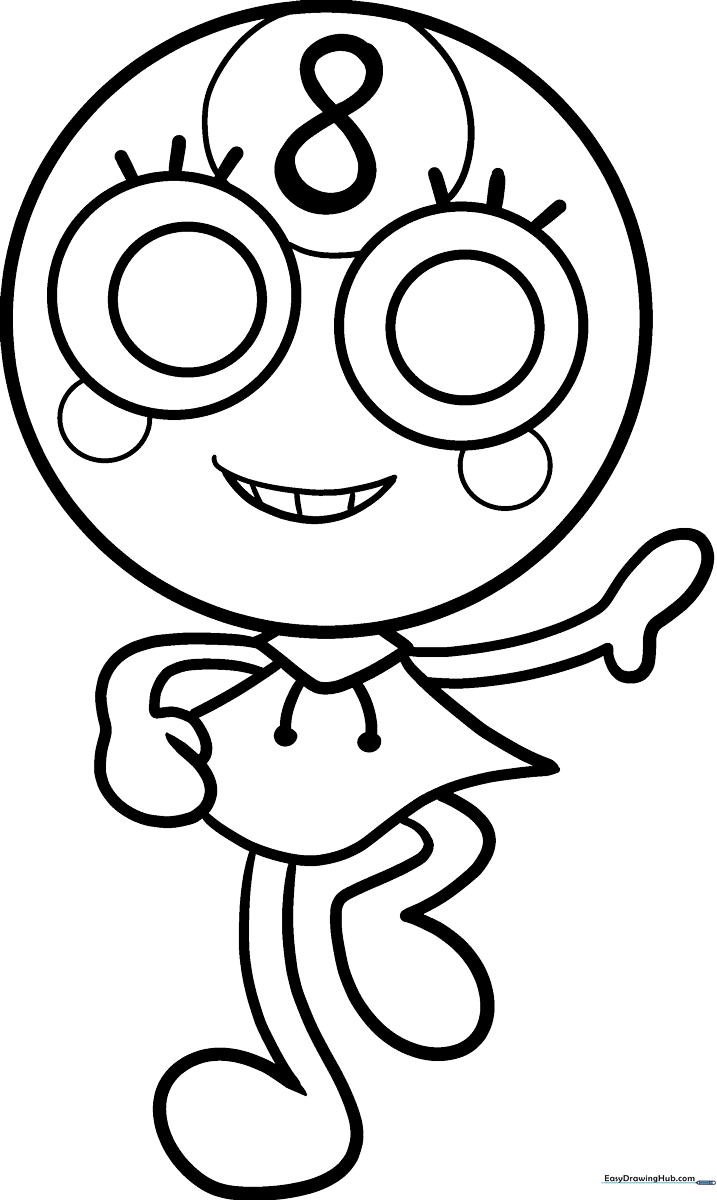 Black and white line art of Toodles from Dandy's World, featuring clean outlines for easy coloring by children.