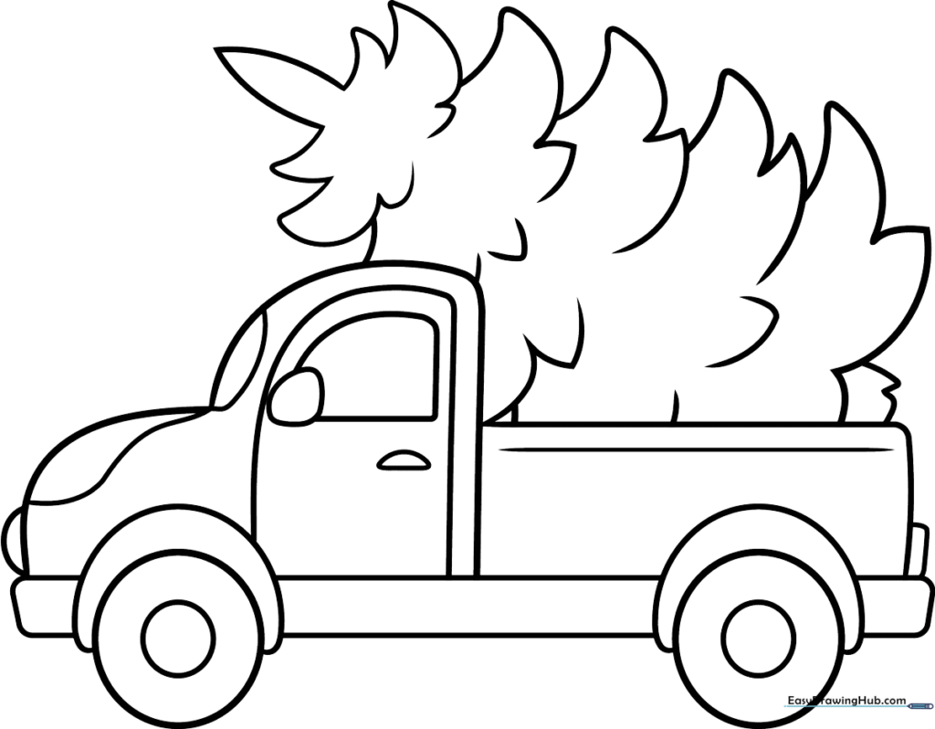 Truck with a Christmas Tree Coloring Sheet