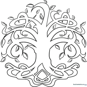 Detailed Tree of Life illustration with intricate branches and roots, ready for coloring on a white background.