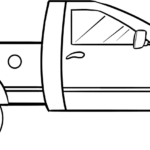 Simple line art of a heavy-duty truck with bold outlines, perfect for young children to color with crayons or markers.