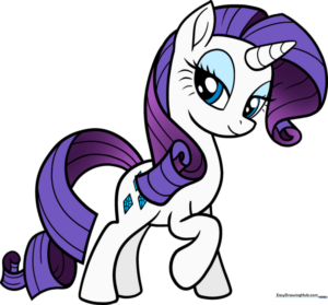 Step-by-step drawing guide for Rarity from My Little Pony showing her iconic curly mane and diamond cutie mark.