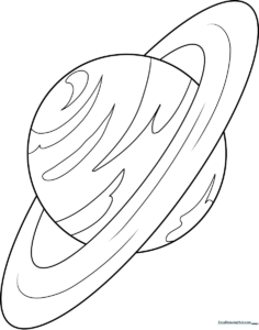 Black and white line art of the planet Uranus with its distinct horizontal rings, ready for children to color.