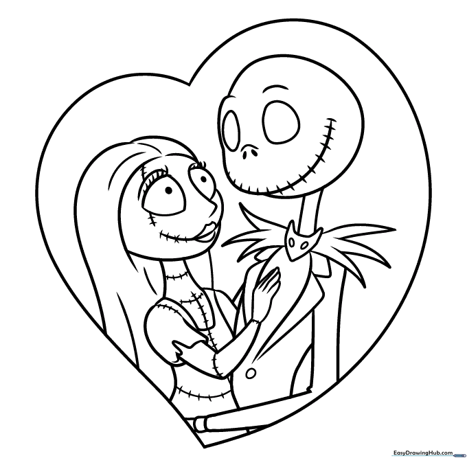 Jack and Sally from the Nightmare before Christmas Coloring Sheet