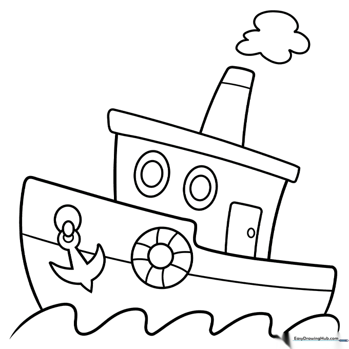 Cartoon Tugboat Coloring Page
