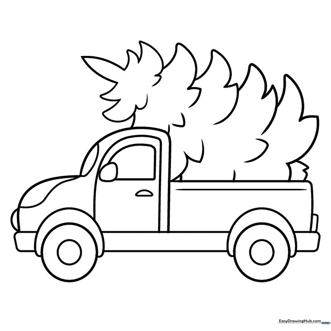 Truck with Christmas Tree Coloring Page