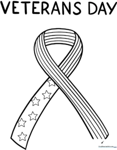 A clean, bold-lined coloring page of a folded awareness ribbon, centered on a white background, designed for easy coloring by children.