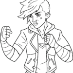 Line art illustration of Vi from Arcane featuring her signature short hair and determined expression, ready for coloring.