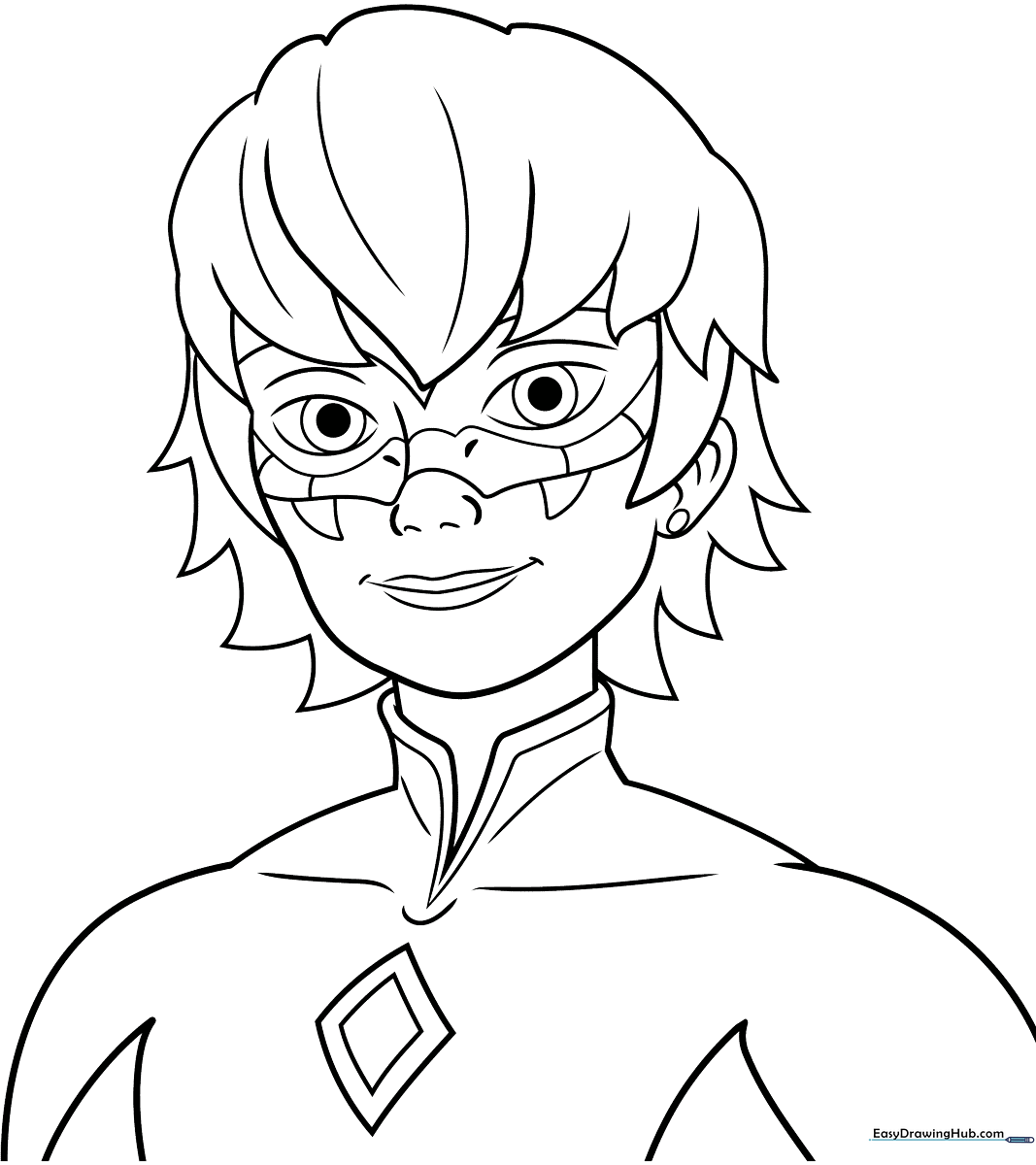 Detailed line art of Viperion in his superhero suit, featuring his signature mask and textured costume, ready for coloring.