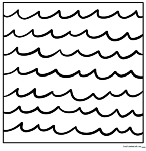 Black and white printable coloring sheet featuring repeating wavy lines and geometric shapes for kids to color.