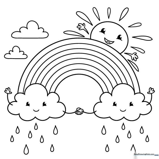 Cute Rainbow and Clouds Coloring Sheet