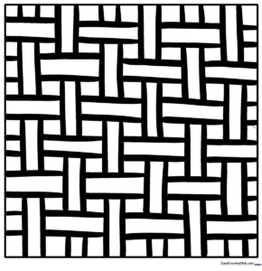 Black and white geometric wick pattern featuring repeating interlocking shapes for children to color and practice fine motor control.