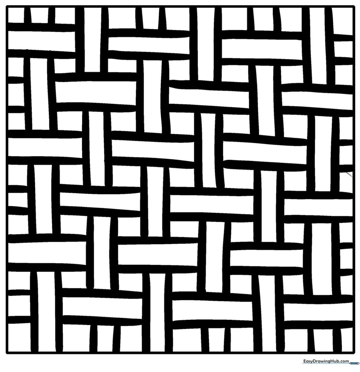Black and white geometric wick pattern featuring repeating interlocking shapes for children to color and practice fine motor control.