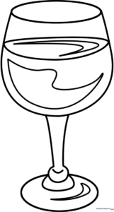 Black and white line art of a classic stemmed wine glass with clean outlines for easy coloring.