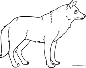 Black and white line art of a howling wolf, designed for children to color with clear outlines for easy filling.