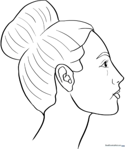 Black and white line art of a woman's side profile featuring clear facial features and hair, ideal for educational coloring practice.