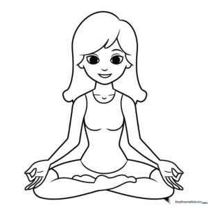 Line art of a woman in a seated yoga pose, perfect for mindful coloring practice.