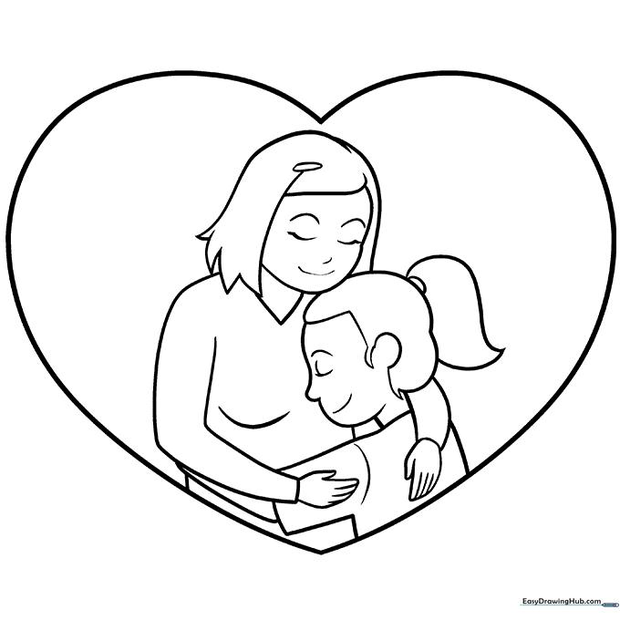 Easy Mother and Daughter Coloring Sheet