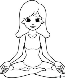 Line art illustration of a person in a seated yoga pose, featuring clear outlines for easy coloring and artistic practice.