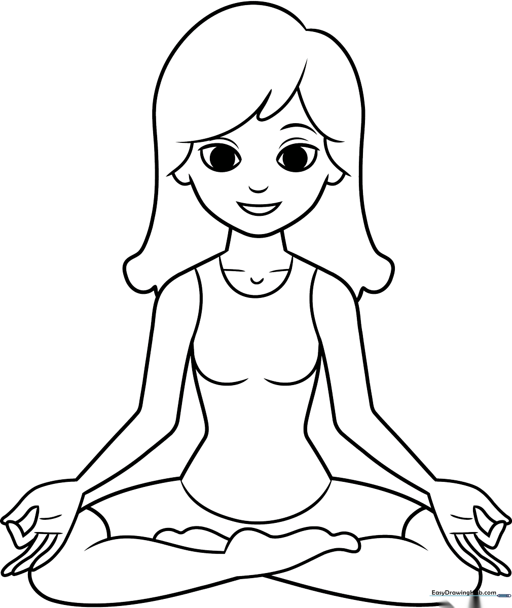 Line art illustration of a person in a seated yoga pose, featuring clear outlines for easy coloring and artistic practice.
