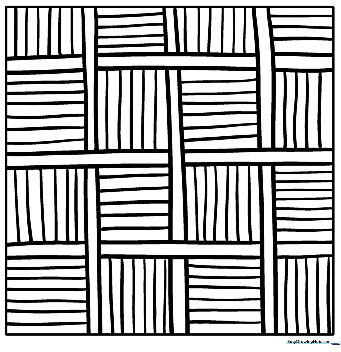 Black and white Zentangle geometric pattern with various shapes for children to color and practice fine motor skills.