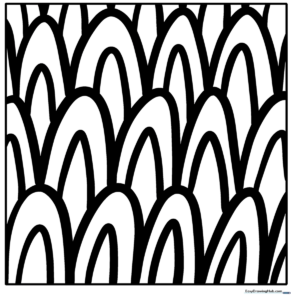 Intricate geometric Zentangle pattern with bold black outlines on a white background, designed for mindful coloring and fine motor skill practice.